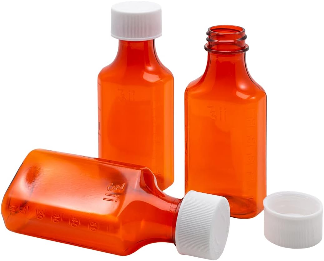 Ezy Dose Amber Oval Liquid Medicine Bottles, 2 oz Storage, Child-Resistant Push Turn Cap (Case of 132)