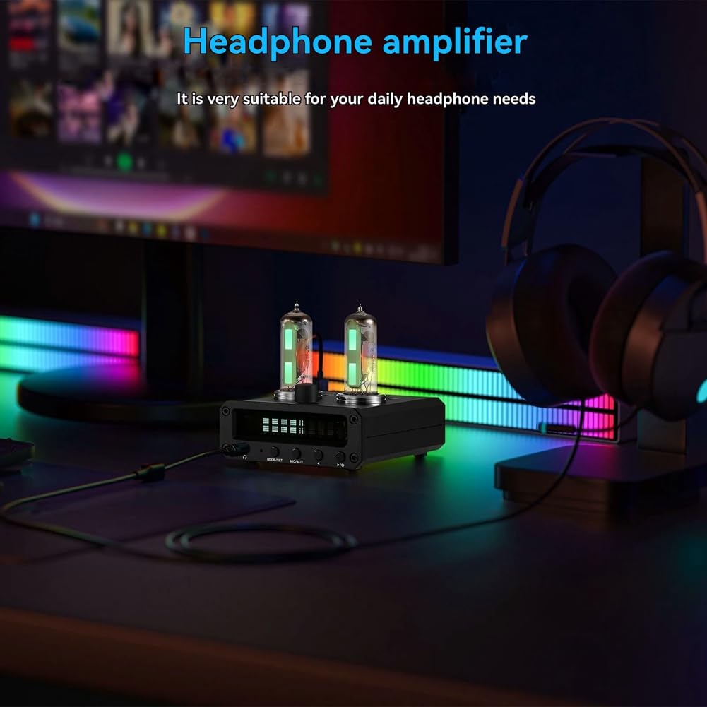P2-FM Magic 6E2 Preamplificatore Amplificatore per Cuffie Stereo con Indicatore del Livello Radio FM Orologio VFD Spina UE