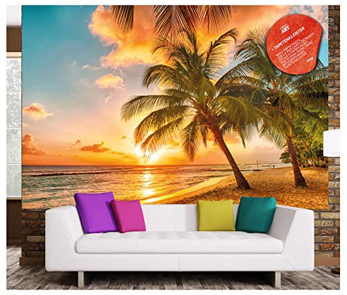 GREAT ART Papier Peint – Barbade – Décoration murale Coucher de soleil sur la mer Mer des Caraïbes Plage Eté Coucher de soleil rêver des vacances (210 x 140 cm) colle incluse