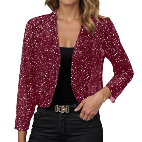 Munweiyu Bolero con purpurina para mujer, con lentejuelas, para fiesta de Nochevieja, disfraz de carnaval, blusas festivas, bodas, cárdigan, chaqueta de festival, ropa para mujer, Vino, XL