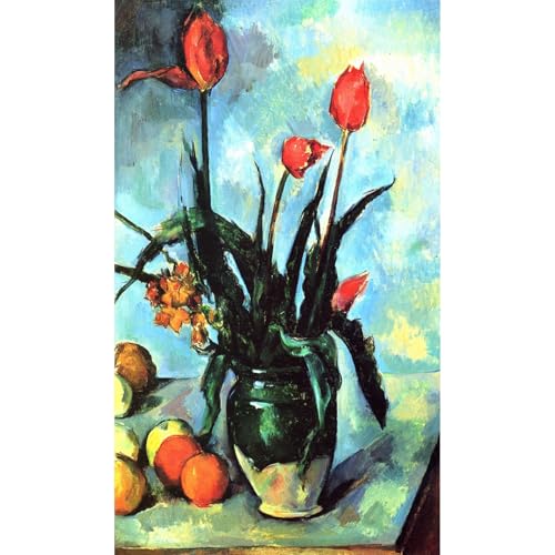 Vase avec tulipes de Cezanne contre les murs vides : grand tableau durable