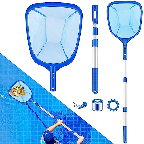 Pool Kescher, Pool Skimmer Kescher, 2023 NEU Kescher PoolReinigung Mit 80CM Drehstange Pool Kescher Feinmaschig PoolReinigung Fein Maschennetz Set für Spas, Swimming Pool, Pool Leaves und Debris