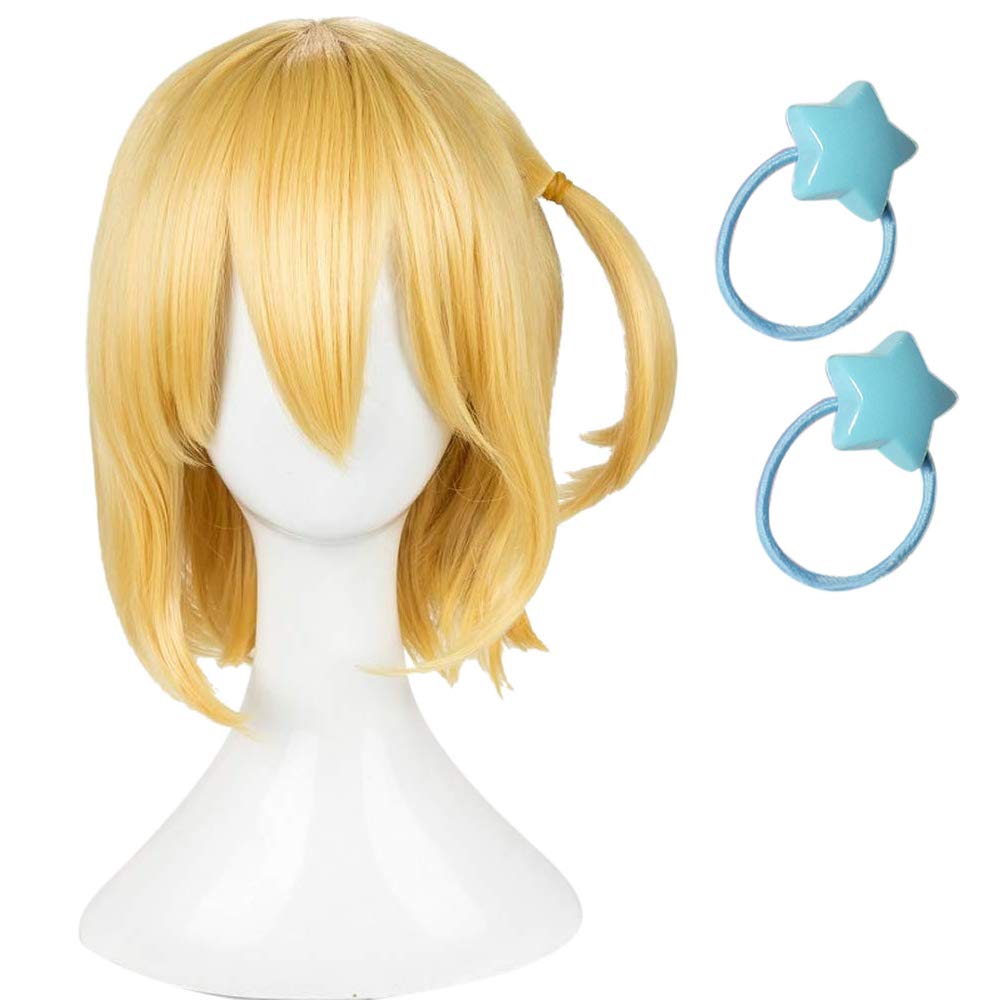 Vicloon Hitoka Yachi Wig with 2pcs Star Hair Ring, Anime Haikyuu!! Cosplay Short Yellow Hair