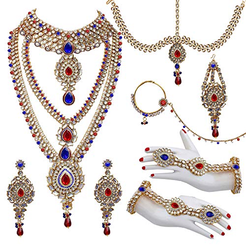Image of Lucky Jewellery Designer Gold Plated Dulhan Bridal Jewelry Set 8 Pcs. for Girls & Women (3600-WZK-PARENT)