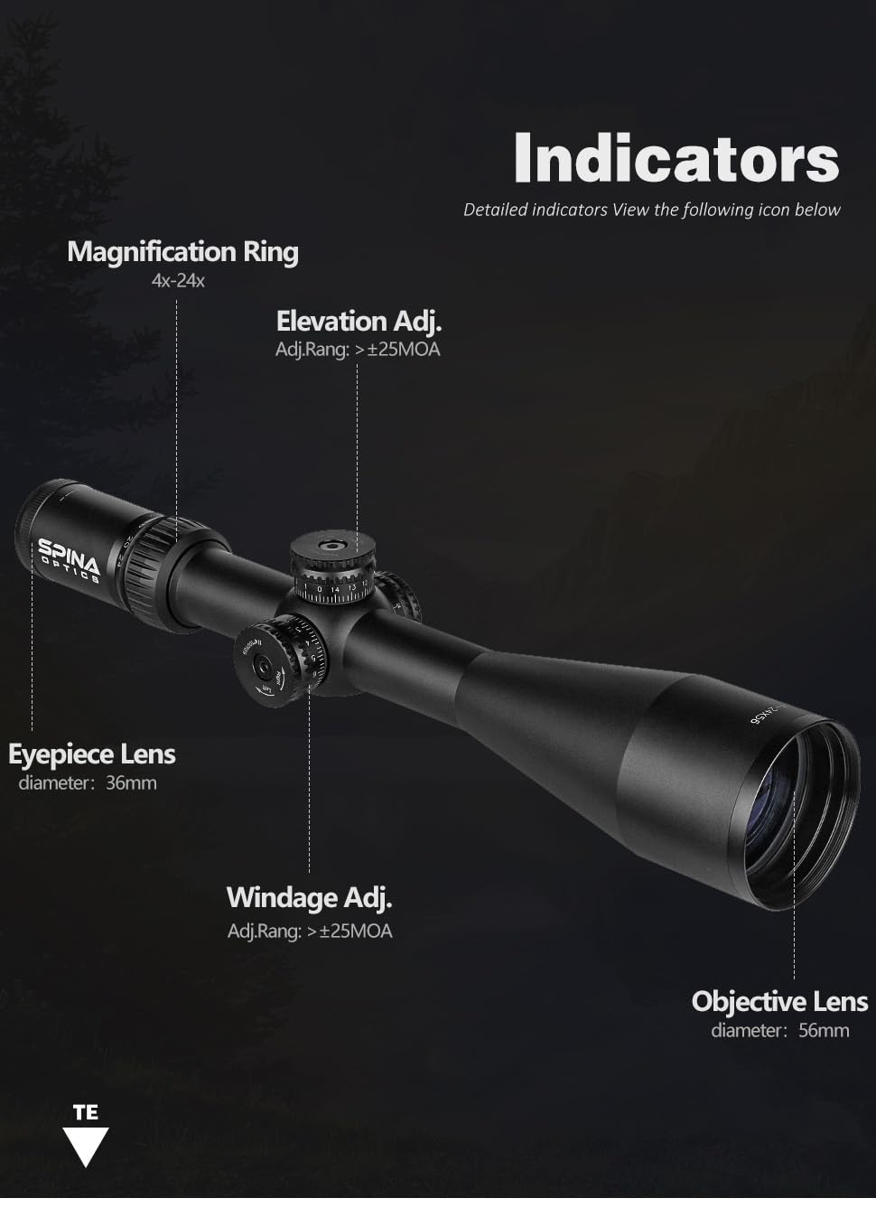 SPINA OPTICS 4-24X56 SF Mire ottiche da caccia Reticolo in vetro con torrette laterali di parallasse Ripristino Tubo da 30 mm Riflescope