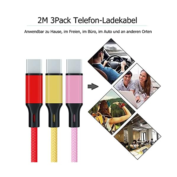 USB C Kabel Lang, [3 Stück 2M] 3.1A Nylon Ladekabel USB C Fast Charge Schnellladekabel Typ C Ladekabel für Samsung… – Bild 9