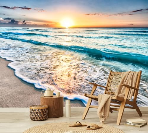 PYFFYP- Beach Wallpaper Sunset Ocean Wall murals for Living Room?Not Peel and Stick?