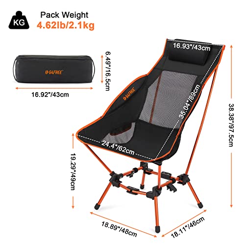 G4Free Folding Camp Chair High Back Lightweight Camping Chair With Removable Pillow, Side Pocket & Carry Bag, Compact & Heavy Duty 385Lbs For Outdoor Hiking Backpacking Beach Picnic Travel Orange #TOP2