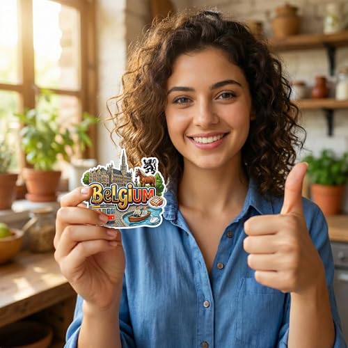 Image of Fridge Magnet | Premium Engineered Wood Laser Cut Multicolour Travel Decor | Landmark Design Refrigerator Magnet - Belgium