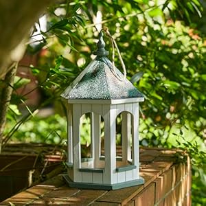 Glitzhome Large Capacity Hanging Bird Feeder,15.75" H Patina Metal Roof Solid Wood Gazebo Tray Bird Feeder for Outdoors Hanging,Supports Cardinals, Finch, Blue Jay,Sparrows and Outside Wild Birds Glitzhome Large Capacity Hanging Bird Feeder1575 H Patina Metal Roof Solid Wood Gazebo Tray Bird Feeder for Outdoors HangingSupports Cardinals Finch Blue JaySparrows and Outside Wild Birds