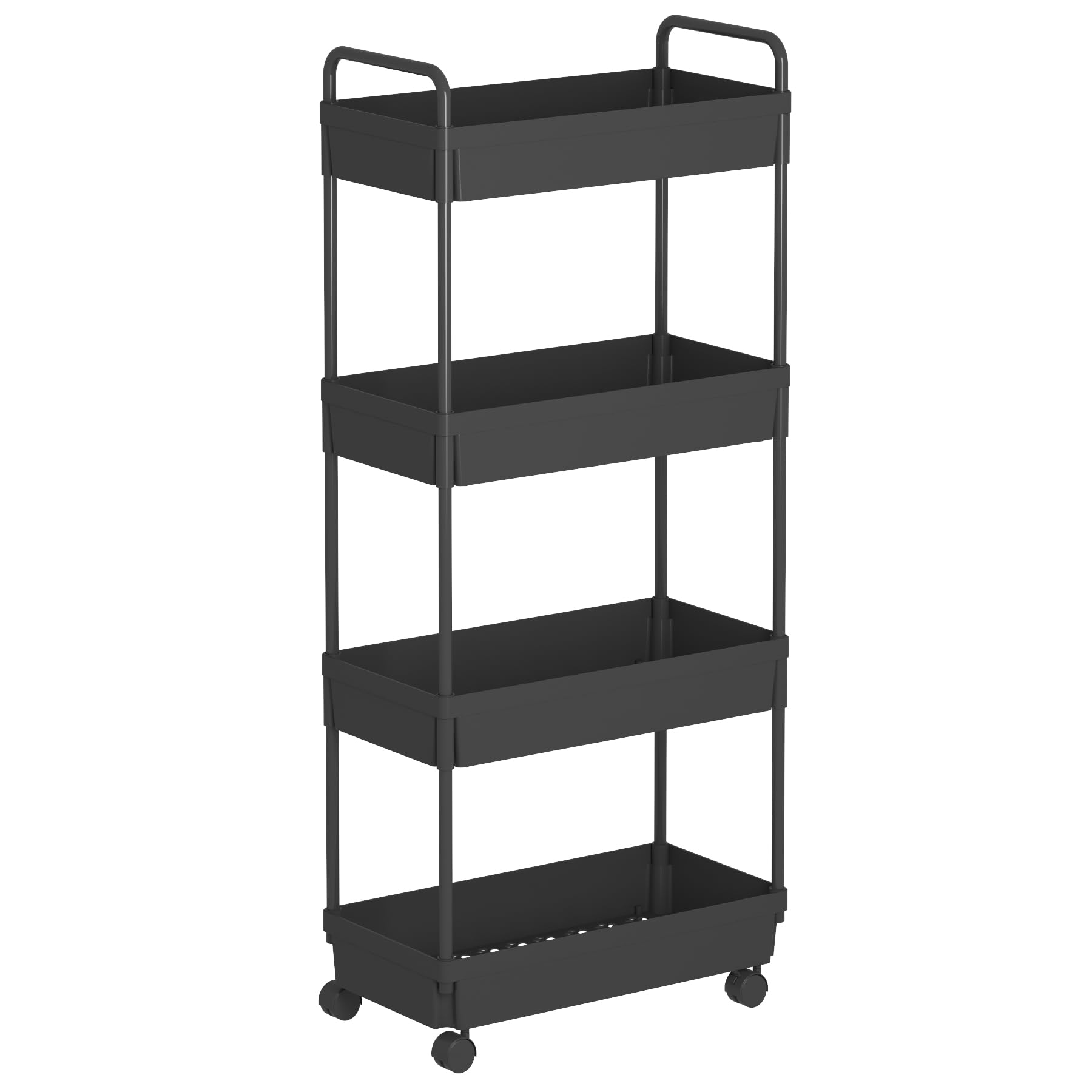 Buzowruil Rolling Storage Cart 4 Tier Organizer Mobile Shelving Unit Storage Rolling Utility Cart with Wheels for Kitchen Bathroom Laundry,Black