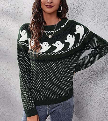 Image of chouyatou Women's Vintage Fair Isle Ghost Pattern Crewneck Knitted Pullover Sweater