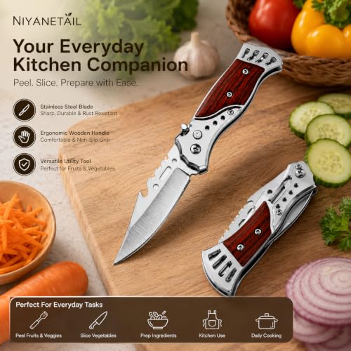 NIYANETAIL Vegetable Knife & Peeler, Wooden Handle - Image 3