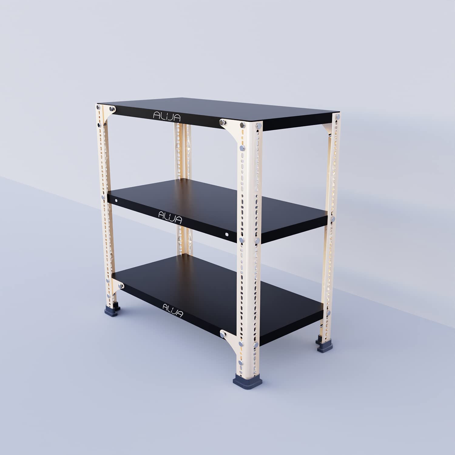 ALIJA Slotted Metal Rack - 3 Shelves, Black -5 ALIJA Slotted Metal Rack - 3 Shelves, Black -5