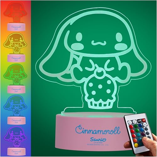 Get Trend Hello Kitty Sanrio Lampe de Chevet LED Kawaii, Kuromi Cinnamoroll, Alimentation USB et Piles, 16 Couleurs et 4 Modes, Décoration Chambre (Multi...