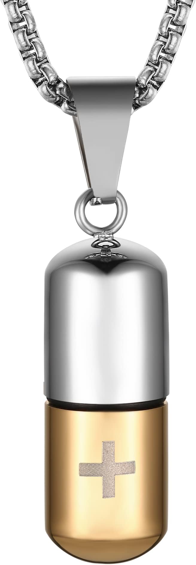 Stainless Steel Cylindrical Souvenir Capsule Pill Pendant Necklace, Cremated Ashes Pill Container Necklace