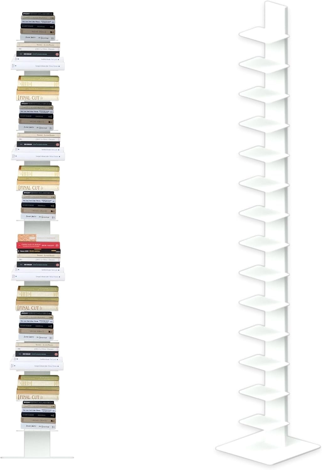 Flo.mar - Libreria a Colonna Bianca con 14 Ripiani 20x15cm - Libreria Verticale a Colonna da Terra con Base in Metallo 35x35 cm - Stretta e Alta 214 cm