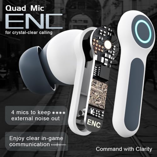 Image of iFAST IF-401 True Wireless Stereo Gaming Earbuds, Quad Mic ENC for Clear Calls, Bluetooth 5.4, Low Latency, RGB LED, Type-C Fast Charge, 7H /60H Playtime, IPX5, White Grey