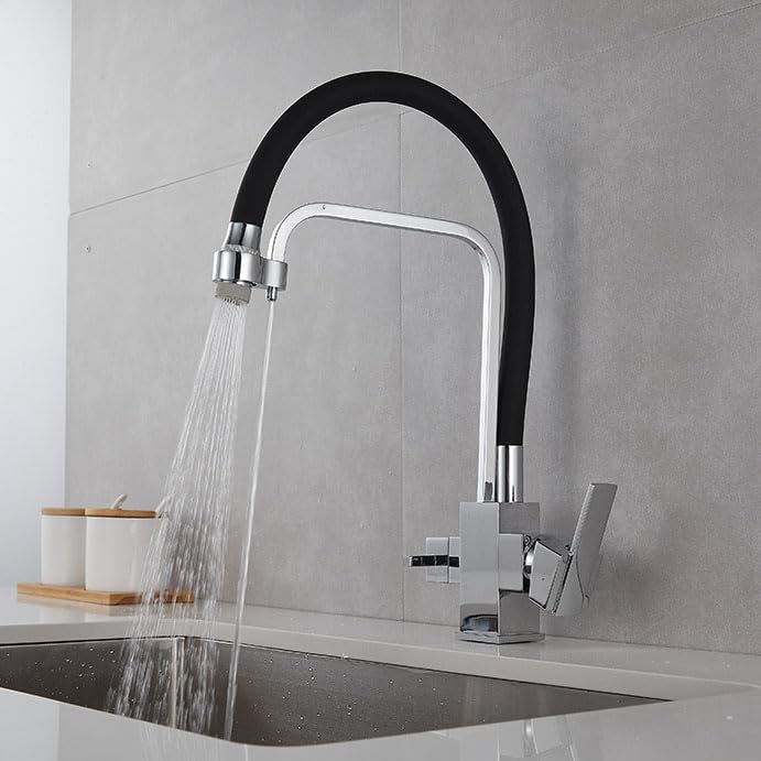 Robinet de cuisine LWX chrome pivotant avec système de filtre à eau haut de gamme
