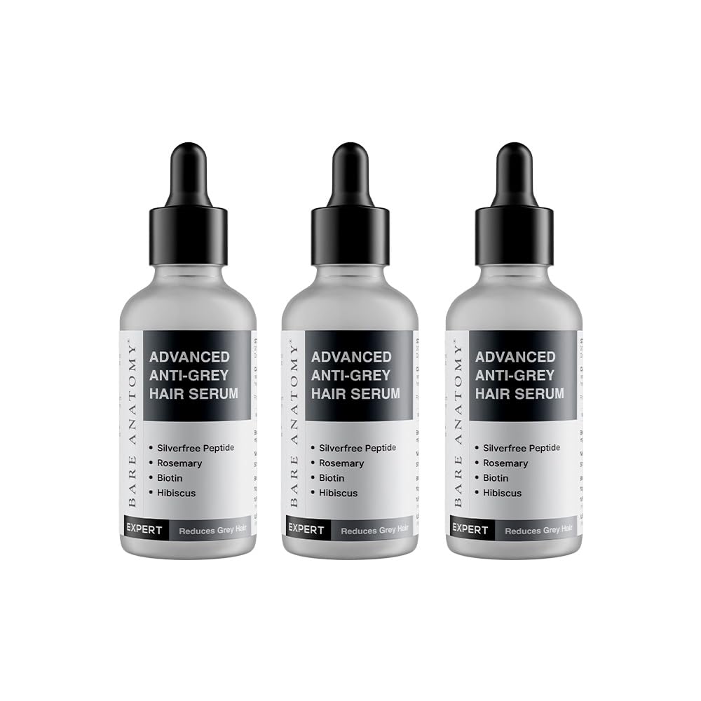 Bare Anatomy Advanced Anti-Grey Serum | Reduces Hair Greying | Silverfree Peptide + Biotin + Rosemary | Fast Absorbing, Odorless, Non-Sticky | Clinically proven formula For Men & Women | 50ml (Pack of 3)