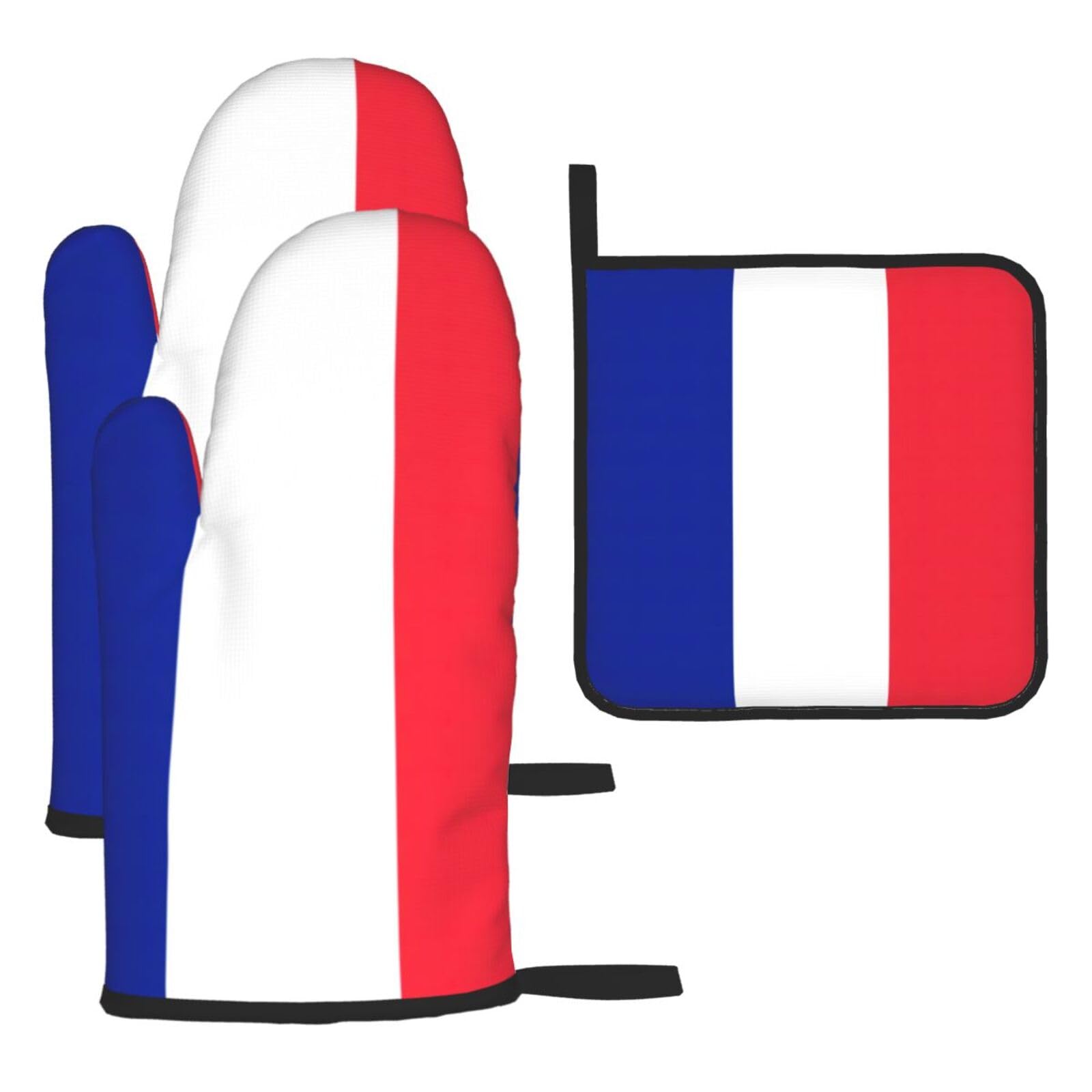 French Flag Print Oven Kitchen Gloves For Baking Outdoor Grilling Home Use Mitts Microwaving Bbq