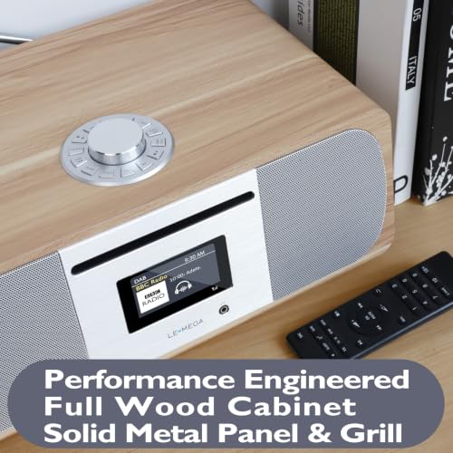 Image of LEMEGA M6P CD Player, FM, Bluetooth, Powerful HiFi, Subwoofer, Oak | 2.8in colour display, 20 presets, remote control, wooden cabinet, headphone jack, internal subwoofer, EQ modes, remote