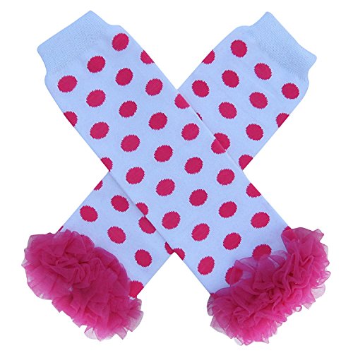 So Sydney Baby Toddler Girl Polka Dot Tutu Chiffon Ruffle Leg Warmers  (Hot Pink on White)