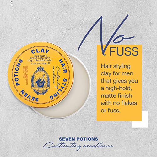 Seven Potions Men's Hair Styling Clay — Natural, Water-Based, Matte Hair Wax, High Hold Hair Styling Product — 100% Vegan, Cruelty Free (100ml) - Image 4