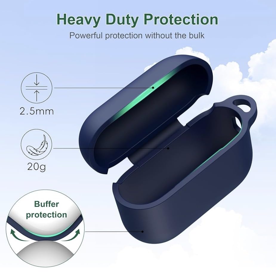 Image of PLUK for Apple AirPods Pro 3 Generation(2025) Soft Silicone Case Cover Shockproof Protective Silicone 360 Full Protection Dust-Proof Shockproof Case Cover with Hook (Case Only) - Navy Blue