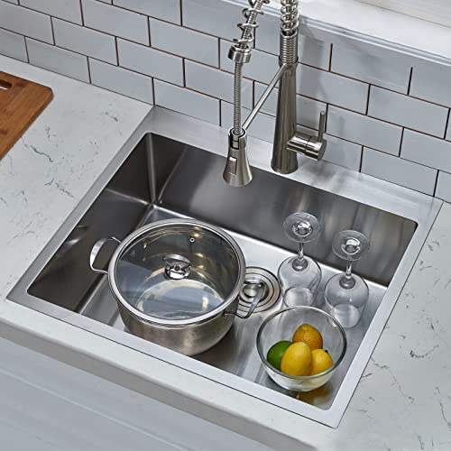 Image of SHACO 22x18 Inch Drop In Kitchen Sink, 22 Inch Topmount Outdoor Bar Sink, 16 Gauge Stainless Steel Single Bowl Brushed Nickel Small Kitchen Sink with Strainer Drain