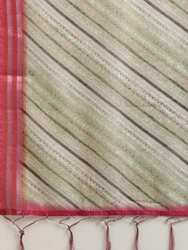 Image of AKHILAM Women's Linen Leheriya Printed Saree with Unstitched Blouse Piece (Multicolored SUSHM8 Parent)