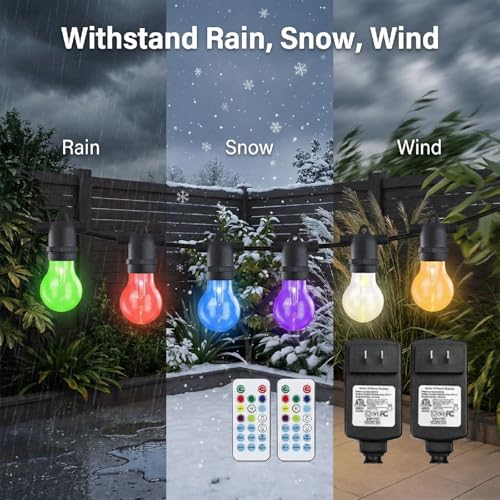 Image of Auroraworld 96FT RGB Outdoor String Lights - Dimmable Shatterproof Edison Bulbs, Remote Control, Waterproof Commercial Patio Lights for Cafe, Yard, Garden, Party & Wedding Decor