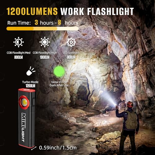 Image of lexall 2 Pack Flashlight,1200 Lumens Mini Magnetic Flat EDC Flashlight with Clip, 1200mAh Rechargeable Portable Ultra-Light Bright Waterproof Pocket Light for Working, Camping, Repairing, Emergencies