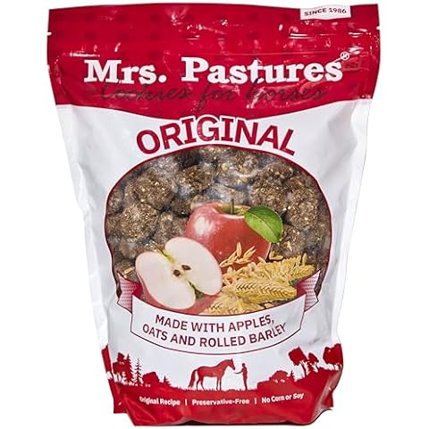 Mrs Pastures Cookies and Treats for Horses - Premium Horse Treats - Made with Apples, Oats, and Rolled Barley - Preservative Free - All Natural Ingredients - No Corn or Soy - Made in USA - (5lb Bag) Cover