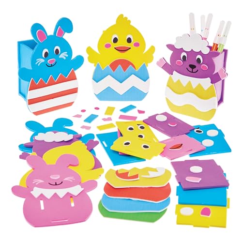 Baker Ross FX968 Easter Pen Pot Kits - Pack of 4, Easter Foam Craft Kits for Kids (Kit de bricolage en mousse pour Pâques)