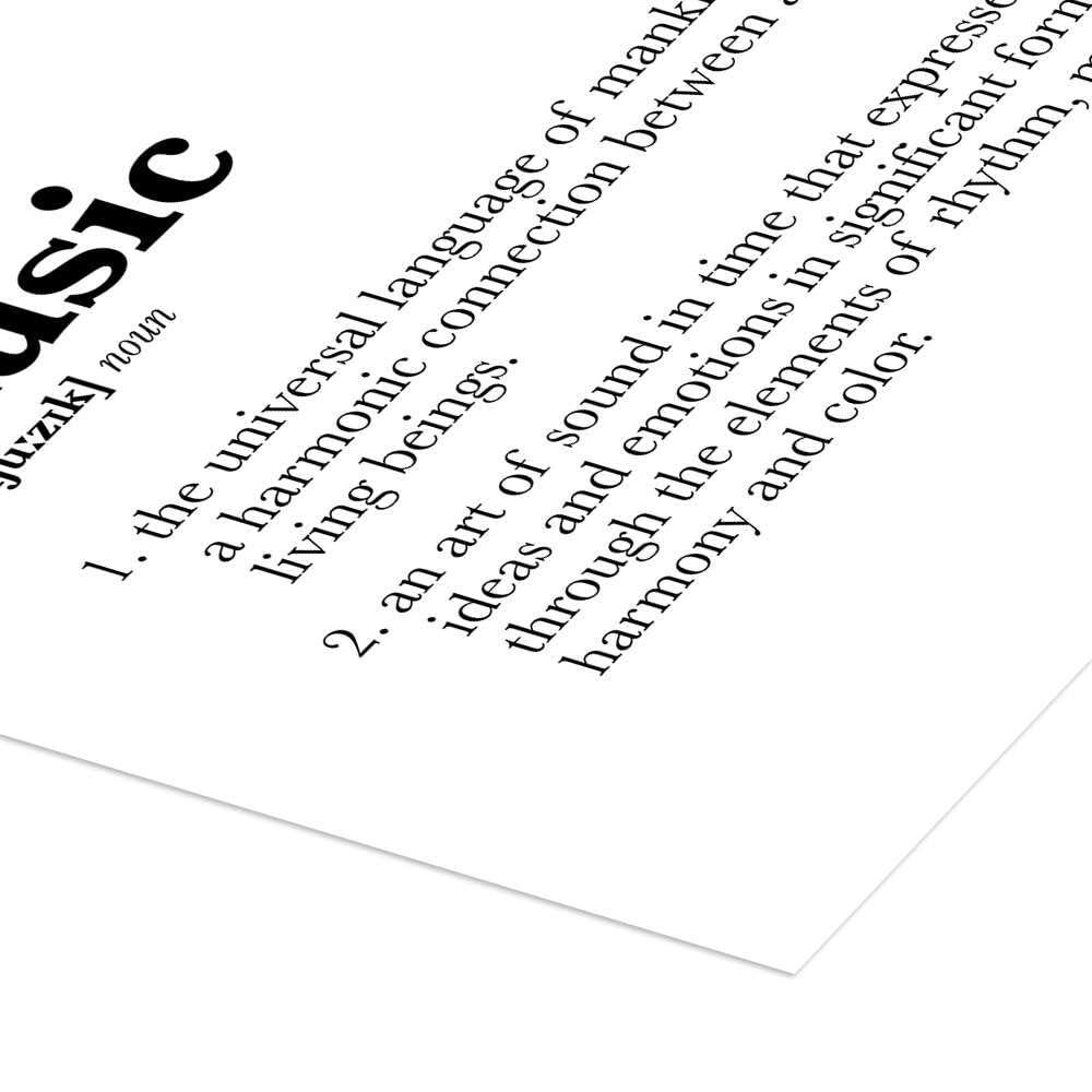 Posterlounge Definizione di musica (inglese) Poster | 100 x 130 cm di Michael Tarassow Nero e Bianco Quadri Decorazione per pareti