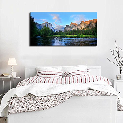 Yearainn Canvas Wall Art Panorama Of Yosemite Valley Painting Canvas Artwork Lake Mountain National Park Nature Pictures Framed Wall Art For Living Room Bedroom Office Wall Decor Home Decoration 20 Inch X 40 Inch thumb #2