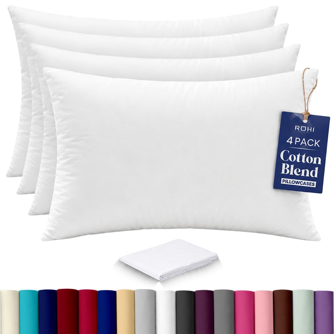 Rohi Luxury White Pillowcases 4 Pack - (50×75cm) | Soft & Comfy Cotton Blend Pillow Covers with Envelope Closure | Breathable, Anti-Allergy, Fade & Wrinkle Resistant