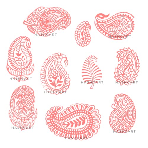 Image of Hashcart | Set of 10 | Paisley Design Baren for Blocks Printing | Handcarved Wooden Stamps for Scrapbooking | Fabric Designing | Art Craft | Pottery Craft | Project Making