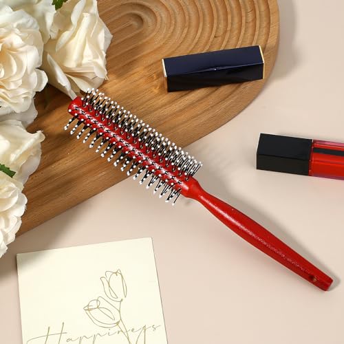 Small Round Hair Brush for Blow Drying Mini Curling Brush with Ball Tip Nylon Bristle and Wood Handle - Image 2