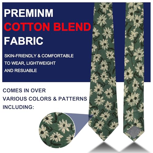 Image of Mantieqingway Men's Skinny Tie, Cotton Floral Ties for Men Wedding Necktie for Groom, Groomsmen, Missions, Dances