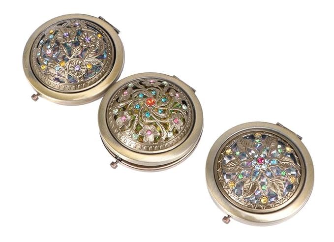 BANIRA Vintage Round Folding Compact Mirror, Portable Mini Hand Mirror for Travel, Pack of 3, Random Style-image-41