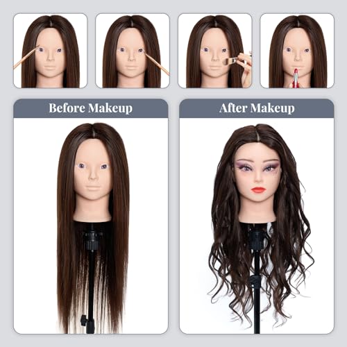 mannequin head 80 human hair - 28 inch make up cosmetology manikin practice doll head with hairbraiding hairdressing head for hair styling with table clamp  diy hair styling set
