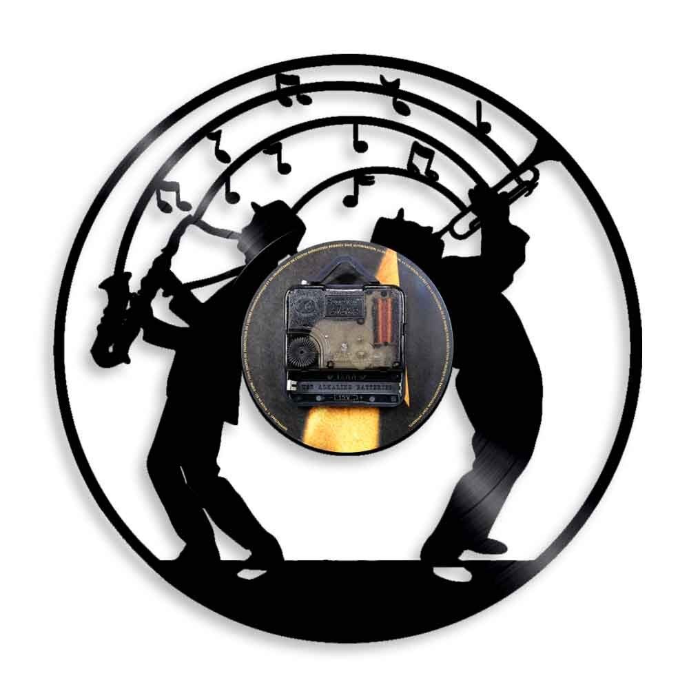 Jazz Musik Kunst Vinyl Schallplatte Wanduhr Led Licht Geschenk für Musikliebhaber Musiker Saxophon Wandkunst Dekor Uhr Jazz Band Uhren Durchmesser 30 cm 7 Farbe veränderbare Schallplatte Wanduhren