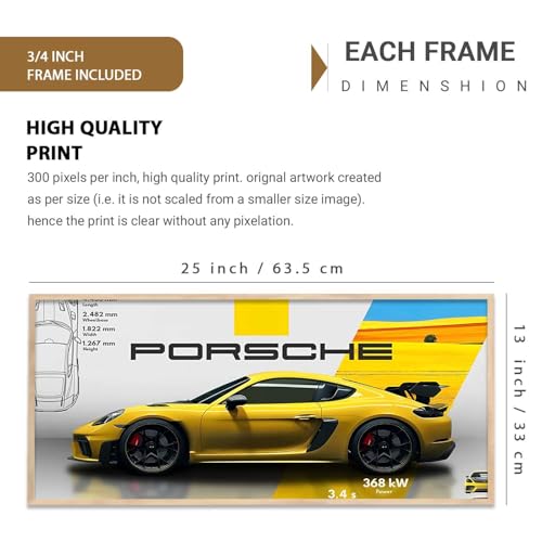 Image of kotart Big Porsche Car Framed Posters Gift Items for Boys Room Wall Decoration Bedroom Living Room Office Studio Decor | Car Poster Frame for Wall Decor Set Of 1 Size (13 x 25 inch)