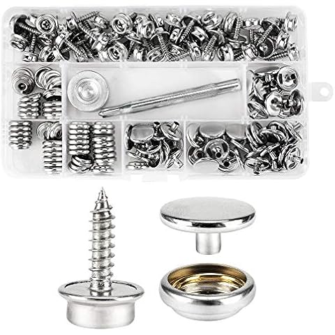 150 PCS Canvas Snap Kit with 2 Pcs Setting Tool, Stainless Steel Marine Grade 3/8" Socket Canvas Snap Button Fastener Kit and Upholstery Boat Cover Snap Button Fastener Tool for DIY Cover Furniture Cover