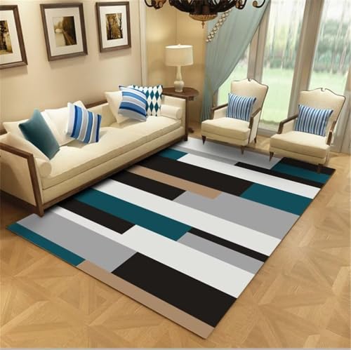 RUGMRZ Kurzflor Teppich Kinderteppich Klein 170x240CM Outdoor Teppiche für Schlafzimmer blau Graues modernes geometrisches Muster erleichtert die Reinigung von Teppichen