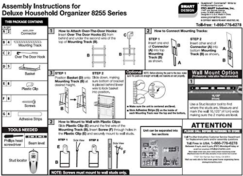 Smart Design Over The Door Adjustable Pantry Organizer Rack w/ 5 Adjustable Shelves - Small 51 Inch - Steel Construction w/ Hooks & Screws - for Cans, Food, Misc. Item - Kitchen [White] - Thumbnail 4