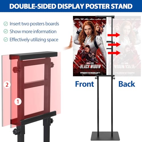VAIIGO 4Packs Poster Stand for Display, Heavy Duty Floor Standing Sign Stand, Double-Sided Poster Board Stand, Adjustable Height Up to 80 inch, Outdoor Banner Stand for Board & Foam Display, Black by VAIIGO - Image 3