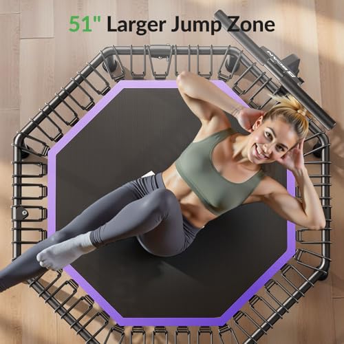 BCAN 51 Inch Octogonal Mini Trampoline, Max Load 450 Lbs, Fitness Trampoline with Adjustable T-Handle Bar, Quiet Elastics, Bigger, More Stable, Exercise Bounce - Image 3